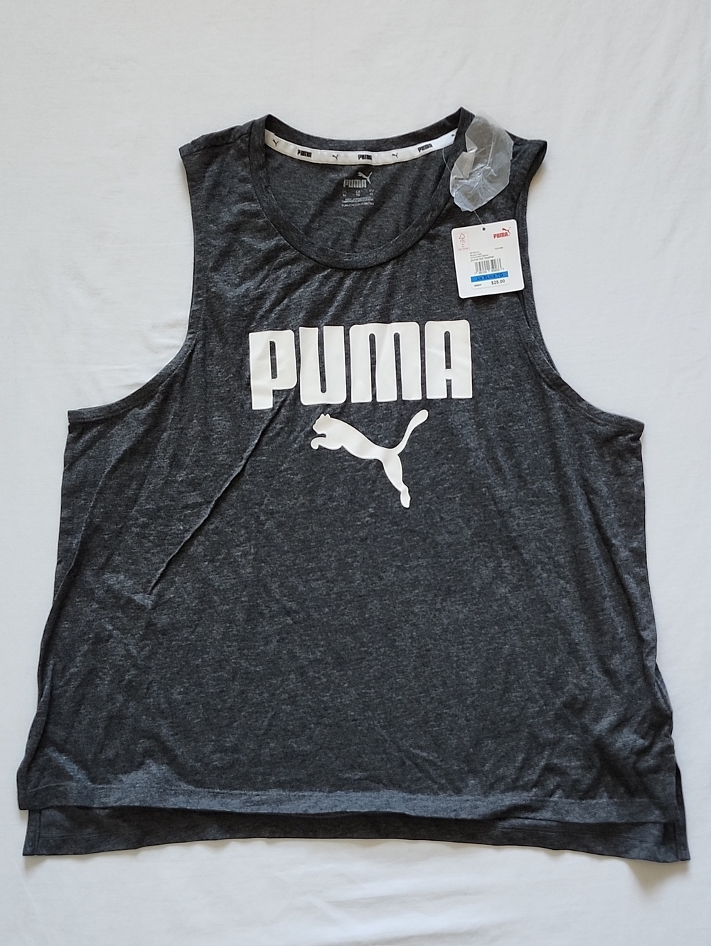 NWT Puma Dark Gray Heather Graphic Muscle Tank Top Women's Size XL